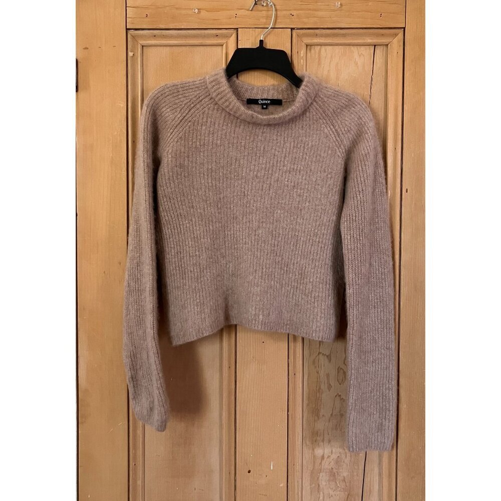 Quince Womens 100% Cashmere Thick Fisherman Ribbed Sweater Medium Beige FA EXC - Picture 3 of 12